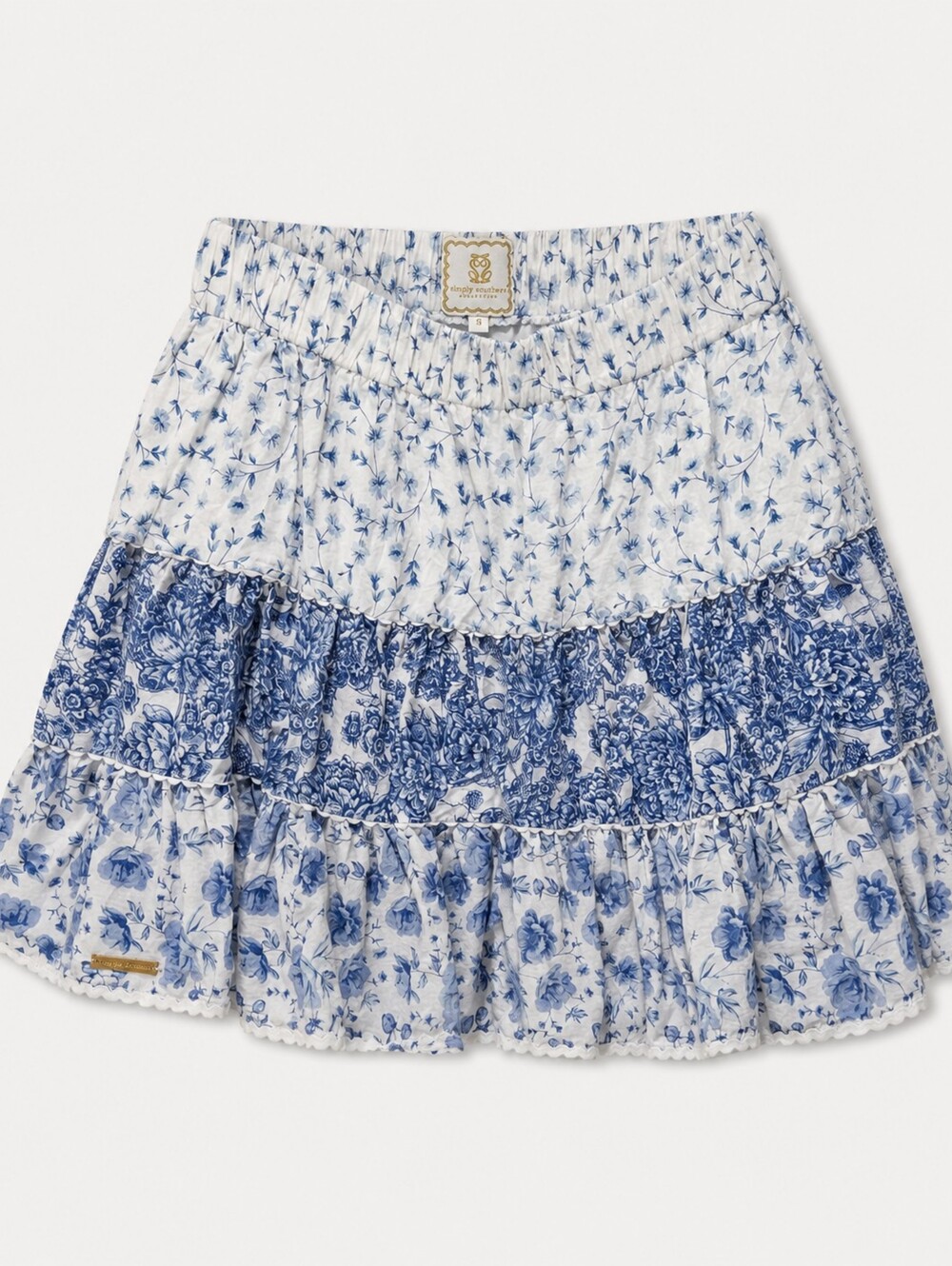 Simply Southern Collection Small Blue Floral Tiered Ruffle Skirt NWOT
